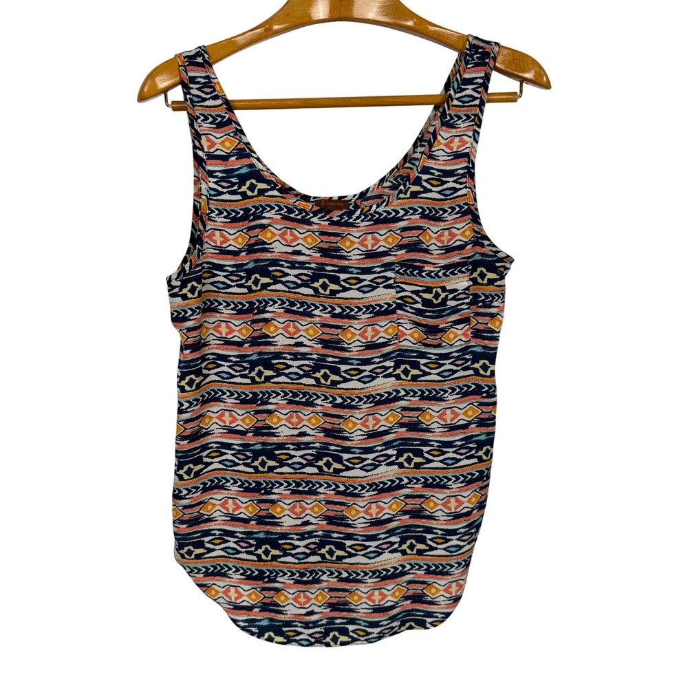 Copper Key Tank Top Geometric Tribal Print Split Back Large Navy Multi-Color